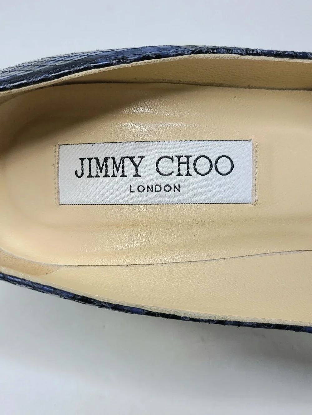 Jimmy Choo London Cosmic Navy Embossed Snakeskin Print Leather Platform Pumps
